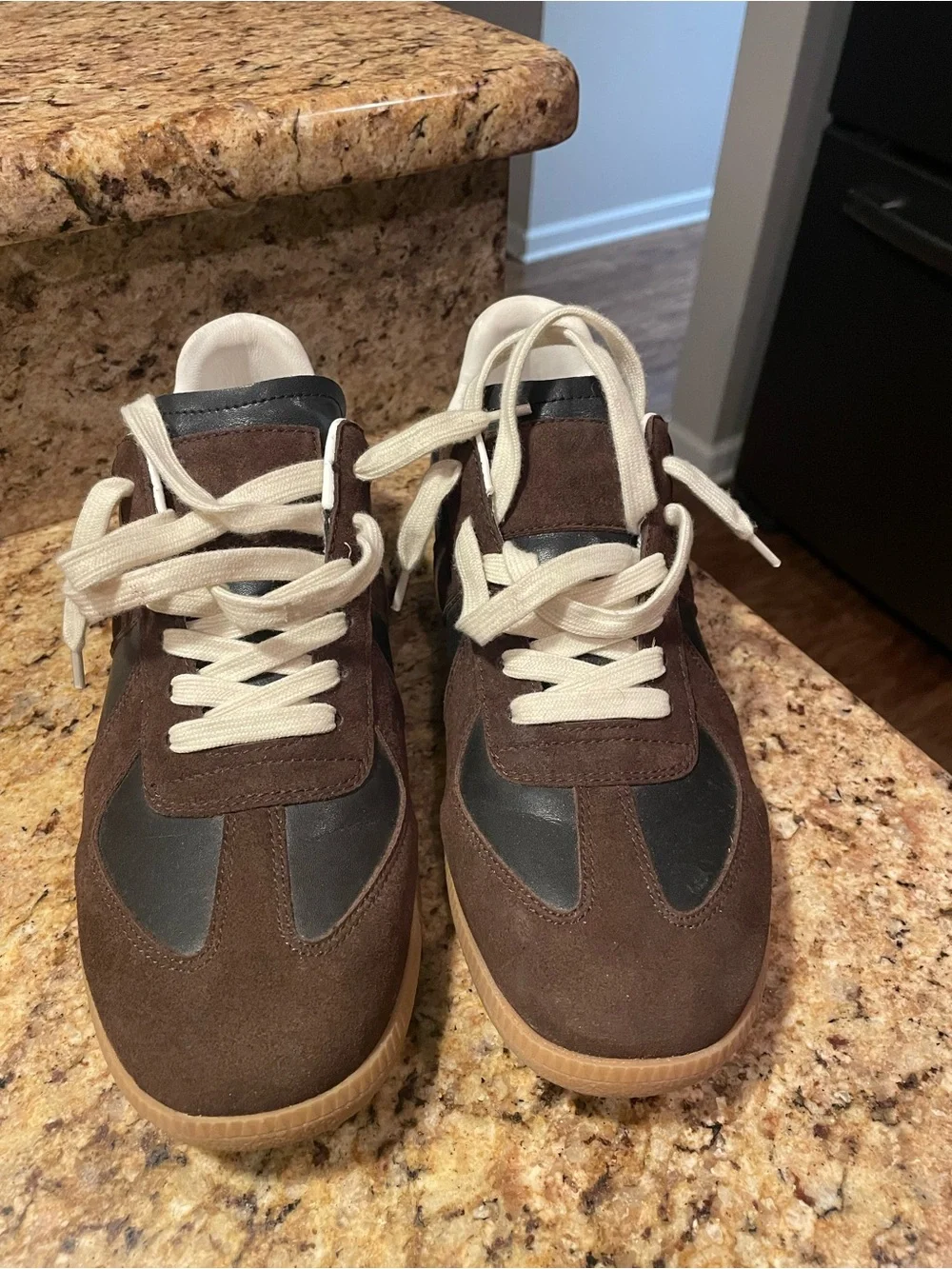 Maison Martin Margiela Brown & Black Suede Leather Sneakers with Cream Laces